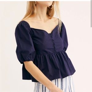 NWT Free People Veronica Sweetheart Navy Top